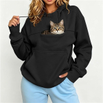 Naiste kahe taskuga kapuutsikas pikkade varrukatega pingutusn&ouml;&ouml;riga kapuutsiga dressipluus Lemmiklooma hoidmise taskuga lai vabaaja pullover naiste topid XXL must