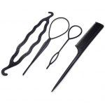 4 tk Braid Ponytail Bun Maker Comb DIY juuste kujundamise komplekt must