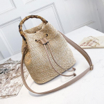 Naiste k&auml;ekott Vintage Retro rannakott Straw Rope Knitted Bucket Messenger Bag 24*14*25cm khaki