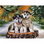 Teemantmosaiik K&auml;sitsi valmistatud teemantmaal, kaks huskyt ristpistes komplektid Teemanttikandid 20X30CM