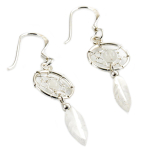 Les Tr&eacute;sors De Lily [Q7546] - Boucles argent artisanales 'Boho' nacre argent&eacute; vieilli (dreamcatcher) - 22x9 mm valge