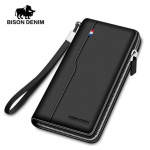 BISON DENIM moodne meeste rahakott Ehtsast nahast pika t&otilde;mblukuga rahakott Suure mahutavusega krediitkaardihoidjaga rahakott must