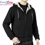 Cozy Up meeste must soe sherpa voodriga fliisist kapuutsiga kampsun talv Uus t&auml;ist&otilde;mblukuga paks udune kohev raske dressipluus 8XL L must
