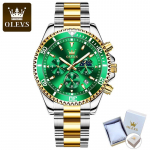 OLEVS 2870 koos kinkekarbiga Multifunktsionaalne kronograaf kolm silma Green Water Ghost veekindel meeste k&auml;ekell meestele roheline