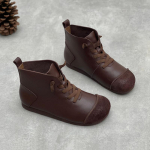 Johnature ehtsast nahast kingad naiste saapad elastne riba &uuml;mmargune ninaosa, &otilde;mblemine k&auml;sitsi valmistatud kokkuv&otilde;tlikud retro poolsaapad 39 pruun