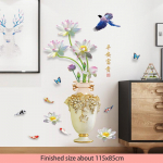 Hiina stiilis klassikaline vaas, lilleline seinakleebis Roos Lootose liblikas kaunistus Kleebised Eemaldatav seinakunst Kodukaunistus