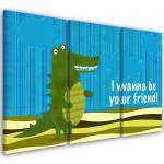 Kolmeosalise pildiga l&otilde;uenditr&uuml;kk Alligaator Animals Cartoon 60x40 roheline