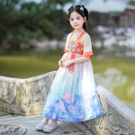 T&uuml;druk Hanfu iidne kost&uuml;&uuml;m lapsed Hiina stiilis v&auml;ikese t&uuml;druku kleit Tang kleit printsessi seelik rahvariided lapsed S sinine