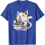Rameni T-s&auml;rk kassiprinteriga T-s&auml;rk Kawaii Anime Tee Jaapani kingitus Armsad kassis&otilde;brad l&uuml;hikeste varrukatega naistele Hipsteri suve T-s&auml;rk XS sinine