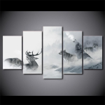 HD-prinditud 5-osaline l&otilde;uendikunst valge ulguv hundir&uuml;hm hirvede maalimise seinapildid elutoa sisekujunduseks 40x60cm*2 40x80cm*2 40x100cm*1 gray