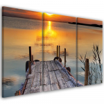 Kolmeosalise pildiga l&otilde;uenditr&uuml;kk Sunset Footbridge Lake Nature 60x40 oranž