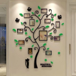 Happy Tree pildiraam Puu 3D kleebis Fotosein Elutuba Magamistuba Soe pildipuu kleebis Loov kodukaunistus XL tumeroheline v&auml;rv