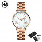 Hannah Martin Naiste kvartskellad Disain Jaapani Akoya Pearl Shell Dragonfly Naiste Luksuslikud teemandid Kammkarp roostevabast terasest k&auml;ekellad K&auml;ekell Stainless Steel roosa kuldne v&auml;rv