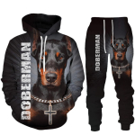 Kevad-s&uuml;gis 3D Doberman Prinditud Hoodid Dressip&uuml;ksid Meeste Kapuutsiga dressipluus 2 tk Komplektid Spordir&otilde;ivad Spordidress Meeste R&otilde;ivaste &uuml;likond S gray