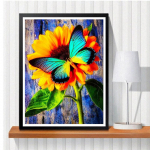 5D isetehtud teemantmaalid p&auml;evalilled ja liblikad ristpistes t&auml;ispistes teemanttikandid mosaiikkunst Pilt kividest kaunistus kingitus Full Round 20x30cm