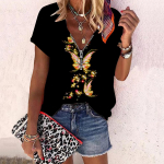 Naiste suvine uus mood roosilillega helendav liblikaga tr&uuml;kitud vabaaja t&otilde;mblukuga V-kaelus l&uuml;hikeste varrukatega top XS kuld