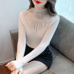 Poolk&otilde;rge kraega alumised topid Naiste pikkade varrukatega pulloverid 2023. aasta s&uuml;gis-talv Slim Fit kampsun, soliidsed riided 29091 One Size roosa roosa v&auml;rv