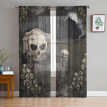 Forest Skull Stone Tool L&auml;bipaistvad kardinad Elutoa aken T&uuml;llkardinad Magamistoa K&ouml;&ouml;gi jaoks Kodukaunistus Voile kardinad W135 x H115cm x1