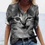 Suvine naiste T-s&auml;rk 3D Cat Print l&uuml;hikeste varrukatega vabaaja mood T-s&auml;rgid Loomade V-kaelusega Naiste Harajuku s&auml;rk Suur Y2k riided S