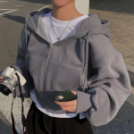 Naiste Pusad jakk S&uuml;gisvintage &uuml;hev&auml;rviline T&otilde;mblukuga Suured dressipluusid Harajuku Korea versioon pikkade varrukatega kapuutsiga jakid mantel S tumehall v&auml;rv