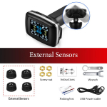 E-ACE auto TPMS rehvir&otilde;hu j&auml;lgimiss&uuml;steem Smart Display Alarm Monitoring System USB laadimine Auto turvalisus 4 anduriga K08-External