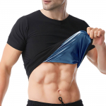 Saunas&auml;rk meestele L&uuml;hikeste varrukatega saunakost&uuml;&uuml;m Hot Polymer Sweat Body Shaper Waist Trainer Vest J&otilde;usaali Treening Salendav T-s&auml;rk Treening Top Shapewear S must/sinine