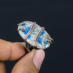 Natural K2 Blue Azurite Gemstone Handmade Copper Wire Wrap Ring Size 5 n1g17