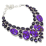 Natural Copper Charoite, Amethyst Gemstone 925 Sterling Silver Necklace 18 w8u94