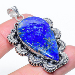 Natural Lapis Lazuli Gemstone Handmade 925 Sterling Silver Pendant 2.21 p0z63