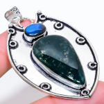 Natural Indian Moss Agate, Labradorite 925 Sterling Silver Pendant 2.56 c1v59