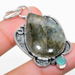 Natural Labradorite, Chalcedony Gemstone 925 Sterling Silver Pendant 2.17 z8z72