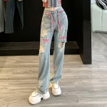 Moodsad naiste l&otilde;hestatud teksap&uuml;ksid aukudega, pestud sinised sirged laia s&auml;&auml;rega lahtised vintage seksikad vabaaja teksad XXL sinine