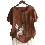 Moodne naiste puuvillane l&uuml;hikeste varrukatega pluus 11 v&auml;rvilise lilleprindi ja &uuml;mara kaelusega S kohv