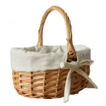 K&auml;epidemega ja riidest voodriga lillekorv, k&auml;sitsi punutud, suure kandev&otilde;imega, suure mahutavusega piknikukorv, k&ouml;&ouml;giviljade hoiukonteiner