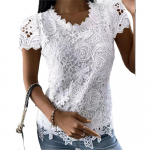 GMXIA naiste vabaaja moe suvine &uuml;hev&auml;rvilise tr&uuml;kiga l&uuml;hikeste varrukatega O-kaelusega pluusid ja s&auml;rgid M valge