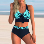 Naiste &otilde;lapaeltega ujumistrikoo Blue Cherry Blossoms Print Bikini Tankini ujumistrikoo S sinine