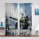 Roheline Tankikahur Armeeauto T&uuml;llkardinad elutuppa Poiste magamistoa kaunistus &Scaron;ifoonist l&auml;bipaistvad voilekardinad k&ouml;&ouml;giakna kardinad 1 PCS W100XH250cm&Rod Pocket gray