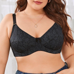 Naiste plusssuuruses voodrita juhtmega rinnahoidja Lilleprinteriga pesu No Pad Thin Bras E Cup aluspesu 95E must