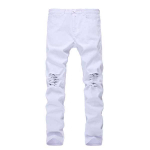 Meeste moodsad rebenenud teksad Slim Fit denim plisseeritud teksad Meeste sirged retrop&uuml;ksid 42 valge