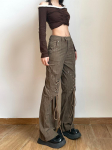 Naised Ameerika vintage Baddie stiilis pitsilised p&uuml;ksid Grunge k&otilde;rge v&ouml;&ouml;kohaga sirge s&auml;&auml;rega p&uuml;ksid Harajuku mood Y2k t&auml;navar&otilde;ivad S roheline