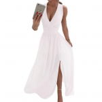 Naiste &otilde;htukleit V-kaelusega varrukateta plisseeritud l&otilde;hestatud &auml;&auml;ris, &otilde;huke v&ouml;&ouml;koht maapinnast &uuml;hev&auml;rviline pulmakokteilipeokleit ballile S roosa