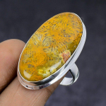 Fossil Coral Gemstone handmade 925 Sterling Silver gift Jewelry Ring Size 9 m0U74