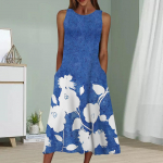 Suvemood Seksikas Varrukateta Kleit Pehme Vabaaja 3D Katkiste Lilledega Tr&uuml;kiga Kleit Varrukateta Paeltega Kleit XS sinine