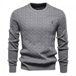 AIOPESON Meeste kaelkirjak tikandiga puuvillased kampsunid &uuml;mmarguse kaelusega klassikaline keerdmustriline pullover, kootud kampsun meestele M 65-75 kg tumehall v&auml;rv