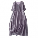 Naiste suvekleit, plisseeritud l&uuml;hikeste varrukatega, &uuml;hev&auml;rviline V-kaelus, avar A-line retrov&auml;rviline kahekihiline pehme hingav midikleit XL