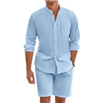 Meeste komplektid, 2 tk. Igap&auml;evased vabaaja puuvillased linased r&otilde;ivad, vintage p&uuml;stine krae, n&ouml;&ouml;bitavad s&auml;rgid ja l&uuml;hikesed p&uuml;ksid, komplektid meestele Suvine riietus L taevasinine v&auml;rv