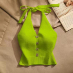 Suvine &scaron;ikk kaelarihmaga seksikas kootud traksidega t&uuml;druk magusa stiiliga paeltega seljaosaga paljastav top uus disain vabaaja mood kampsunid &scaron;ikk riietus 3XL android roheline v&auml;rv