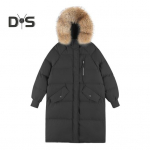 Talvine naiste puuvillane jope karvase kapuutsiga, pikkade varrukatega taskud soojust hoidev p&otilde;lvepikkus lukuga polsterdatud mantel &uuml;hev&auml;rviline tuulekindel v&auml;lir&otilde;ivas parka M hall