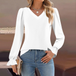 Women's Daily Casual Long-sleeved Striped Printed v-neck Top L beež