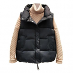 Talvine naiste vest mantel, paksendatud polsterdatud t&otilde;mblukuga kinni keeratav krae varrukateta &uuml;hev&auml;rviline tuulekindel kuumust hoidev sulemantel XXL must